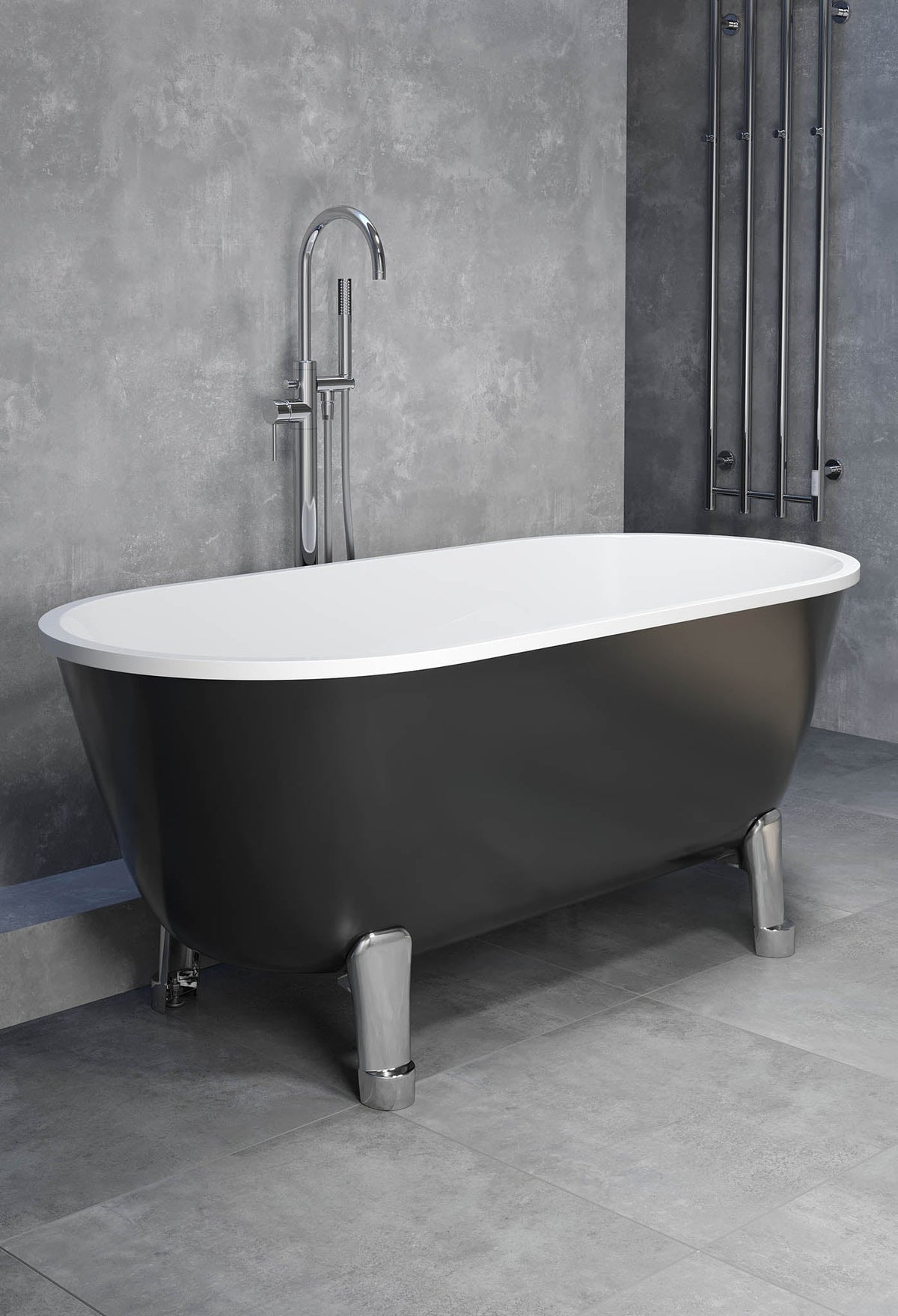 Rønne Bathtub with Classic Feet, black gloss