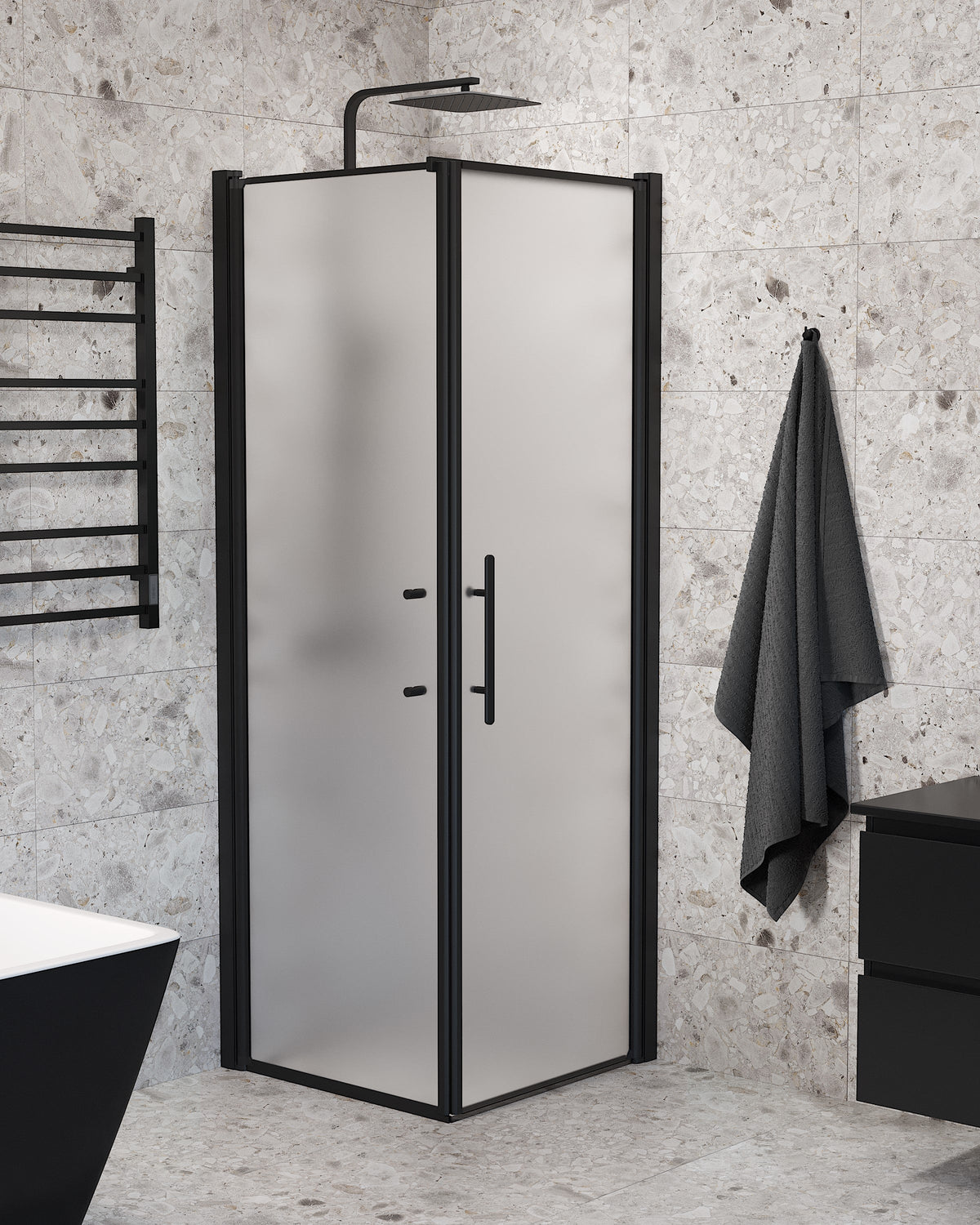 Vänern Shower Enclosure, Wall + Door, black Profile, matt Glass