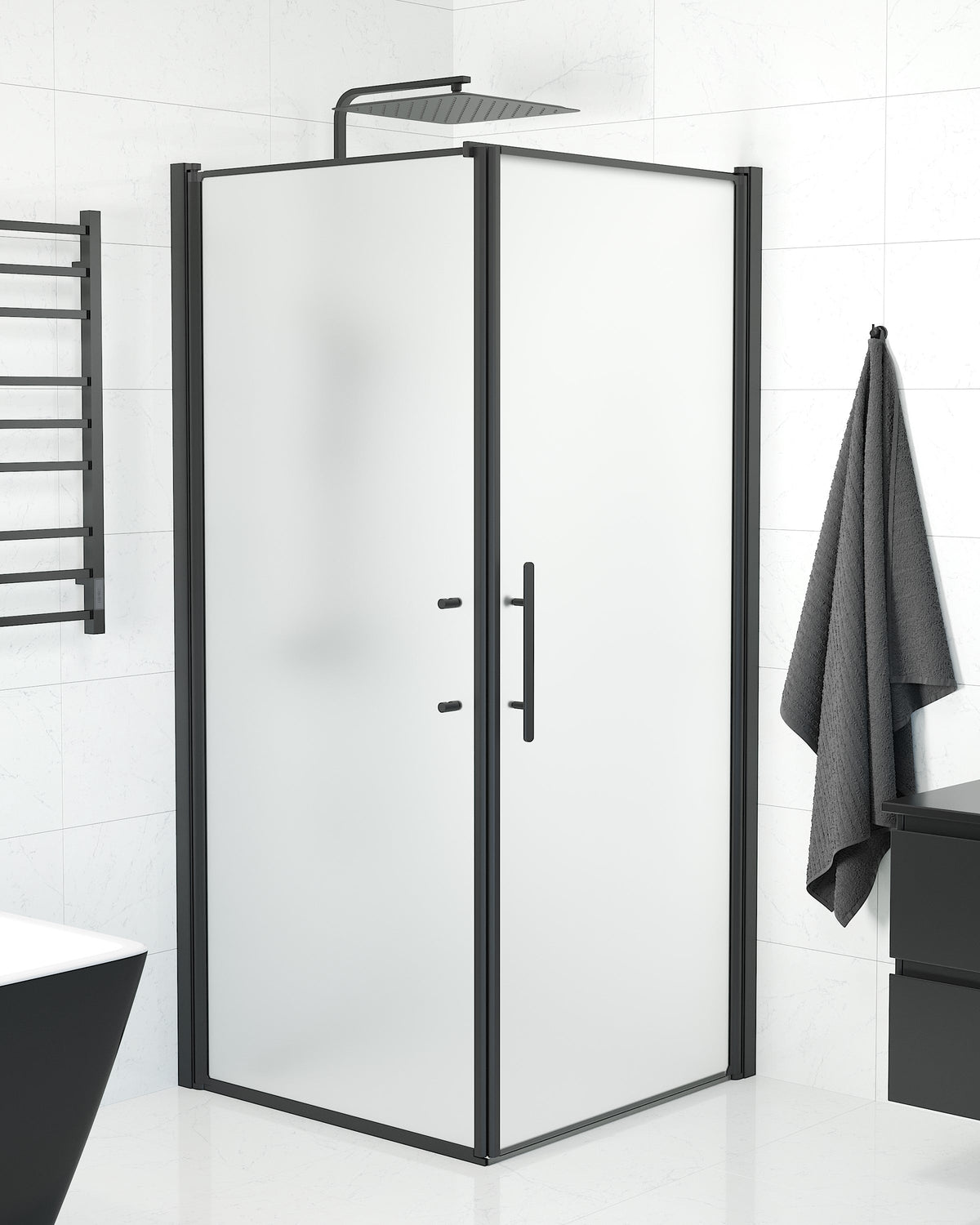 Vänern Shower Enclosure, Wall + Door, black Profile, matt Glass