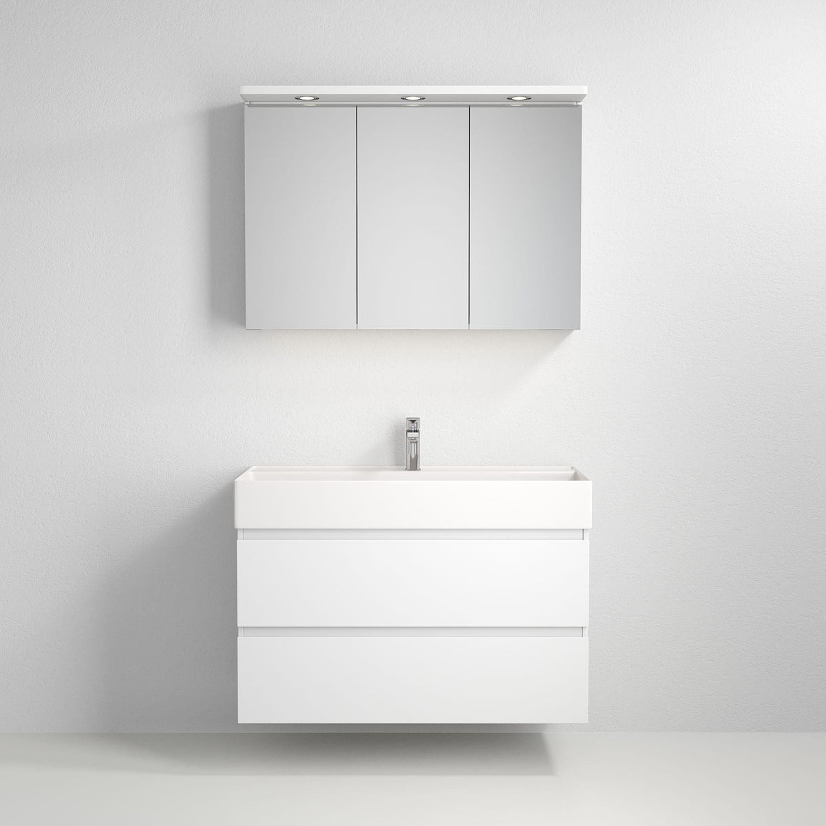 Fjäll LED Mirror Cabinet with Square Top Panel, matt white