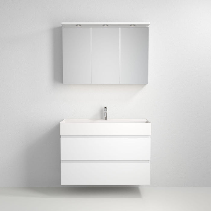 Fjäll LED Mirror Cabinet with Square Top Panel, matt white