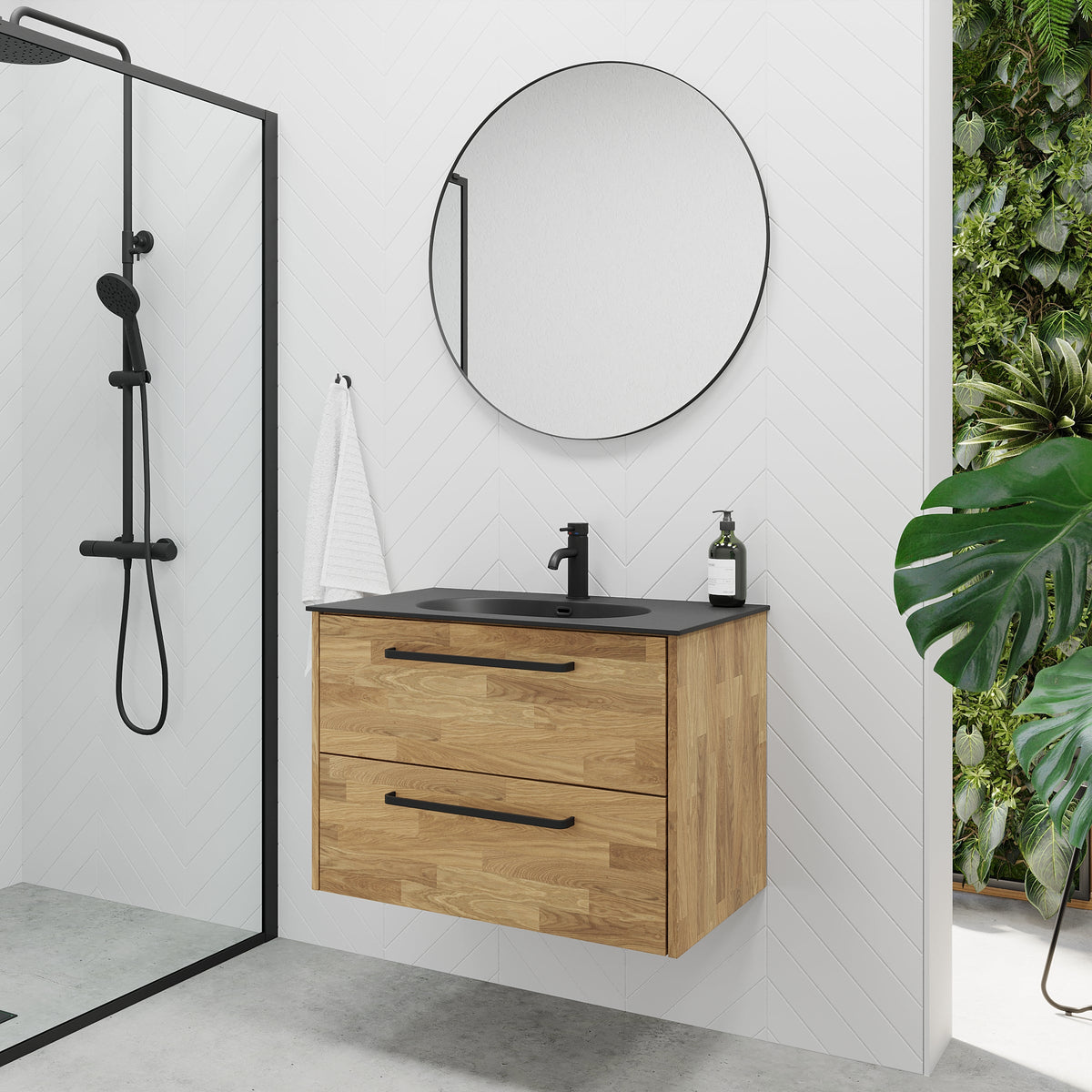 Dalum Solid oak Bathroom Furniture Set with black Risinge Wash Basin