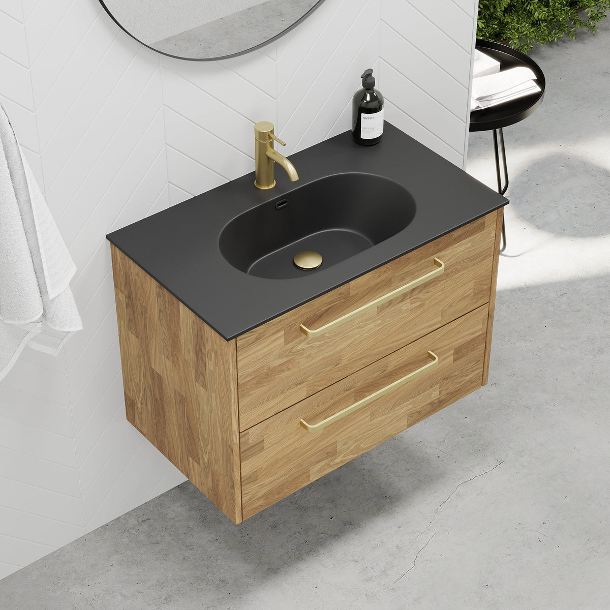 Dalum Solid oak Bathroom Furniture Set with black Risinge Wash Basin