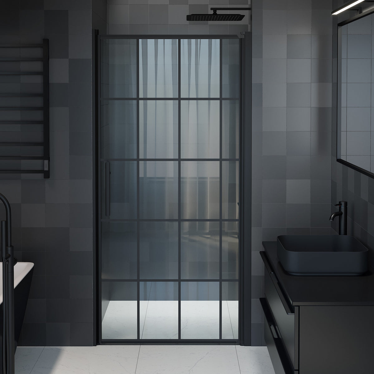 Vänern Niche Shower Door, black Profile, black Framed Glass