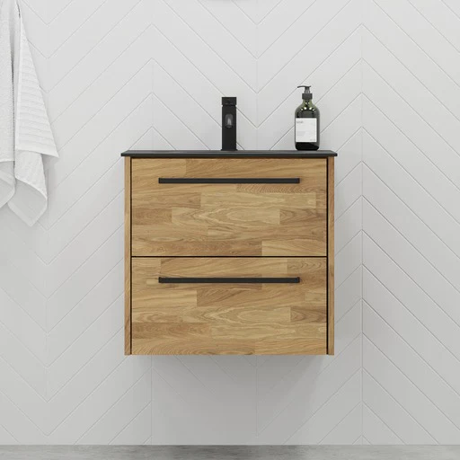 Dalum Solid oak Bathroom Furniture Set with black Risinge Wash Basin