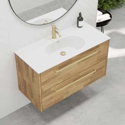 Dalsøyra Solid oak Bathroom Furniture Set with white Risinge Wash Basin