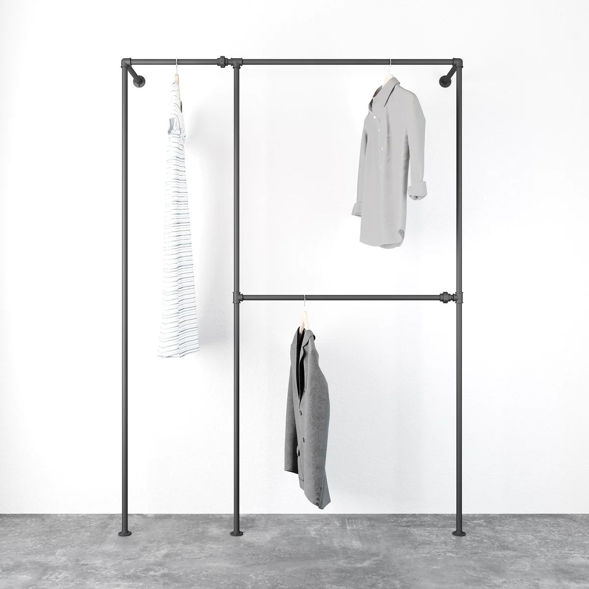 Wardrobe Stand, Industrial Water Pipes - Wall Model - matt black