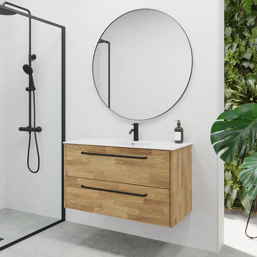 Dalsøyra Solid oak Bathroom Furniture Set with white Risinge Wash Basin