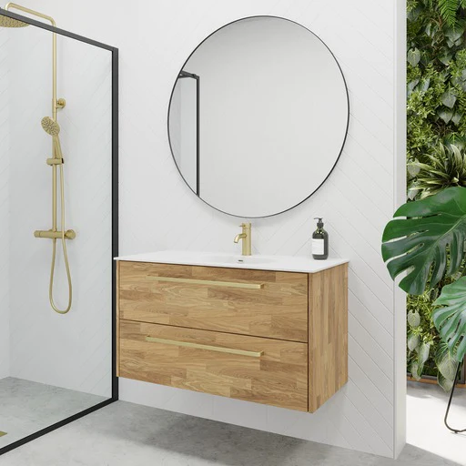 Dalsøyra Solid oak Bathroom Furniture Set with white Risinge Wash Basin