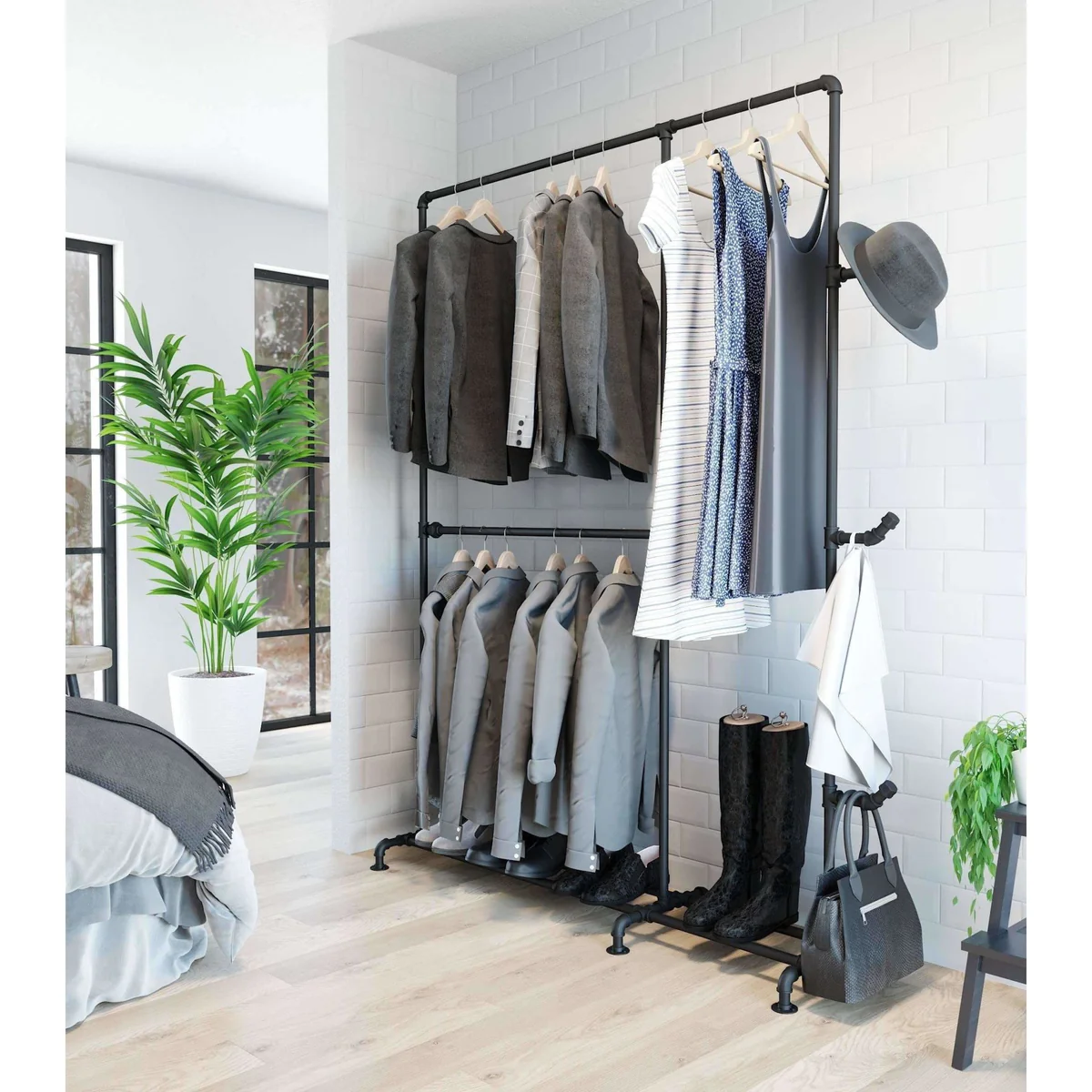 Wardrobe Stand, Industrial Water Pipes - Floor Model - matt black