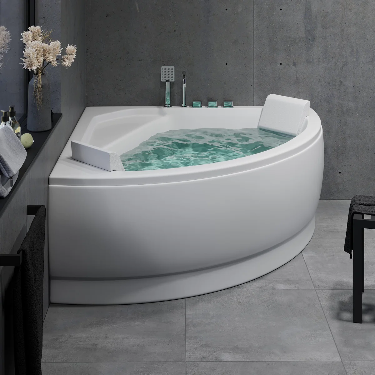 Ulstrup Badewanne mit Frontplatte, Mischbatterie und Kissen